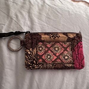 Vera Bradley Pink and Brown Floral Wristlet